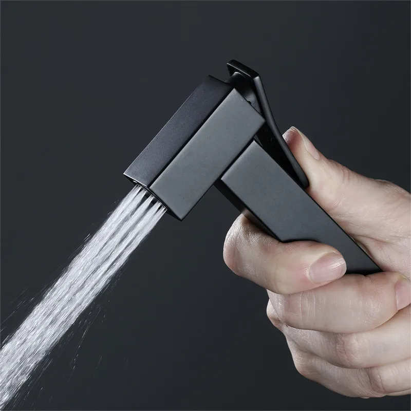 Brass Matte Black Square Bidet Set Toilet Handheld Bidet Toilet Spray Gun Bidet Faucet Brass Valve Hand Shower Holder & hose