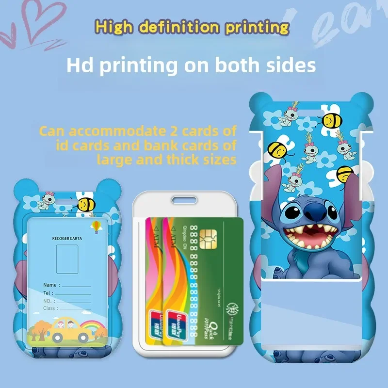 حافظة بطاقات بتصميم مموج لطيف - حافلة Lilo & Stitch ذات طابع مترو وحامل بطاقات الوصول مع حبل طويل للأطفال