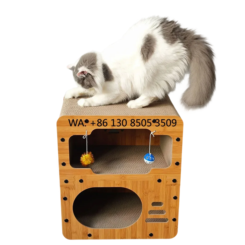 Durable Integrated Quality Wood Corrugated Cat Scratcher Board Cat Bell House Cat Scratcher Board
