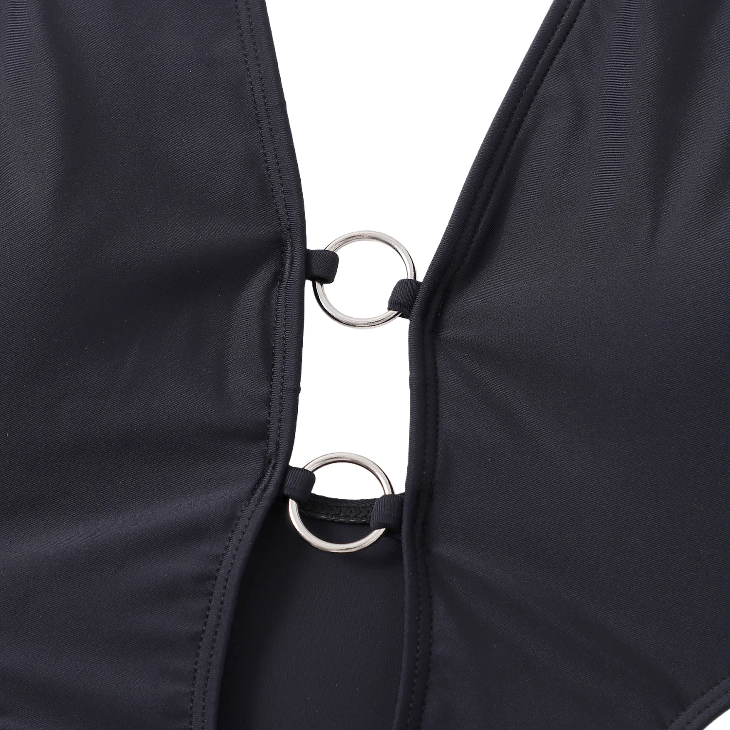 2025 Summer Sexy Black One Piece Swimsuit for Women Double Metal Ring Cutout Side Push Up Bathing Suit Monokini Beach Swimsuit