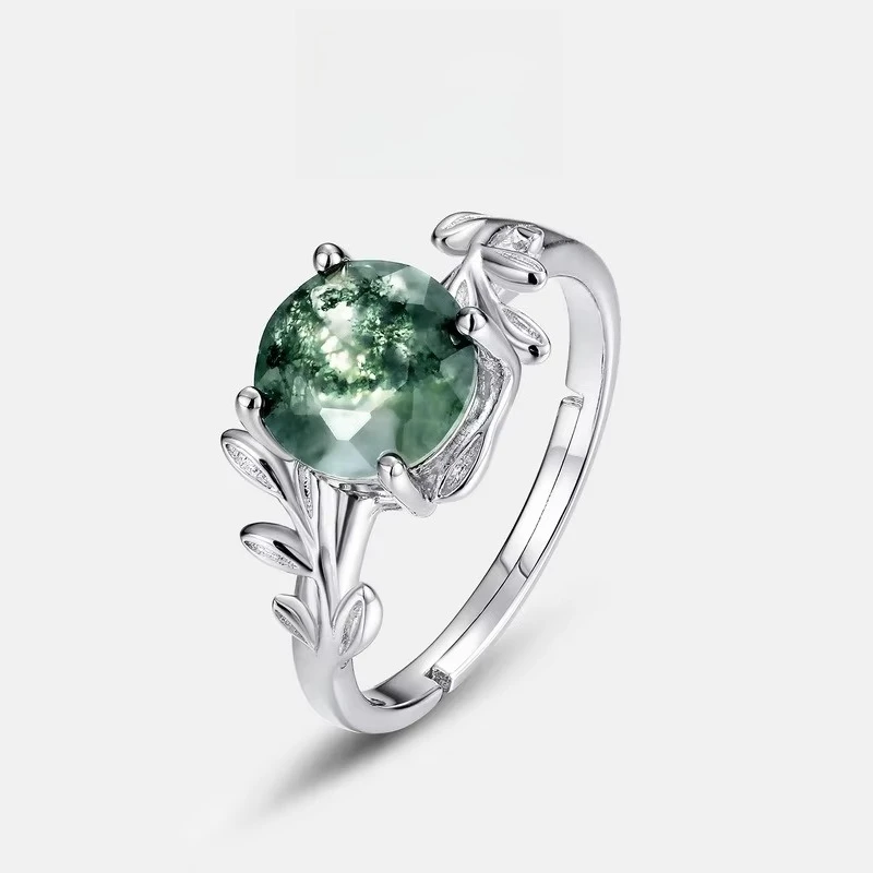 

Green Moss Stone Ring S925 Silver Plated 18K Gold PT950 Platinum Water Grass Agate Ring