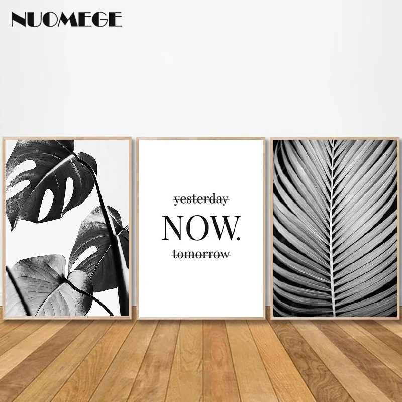 

Black and White Wall Art Poster palm leaf print inspirational quotes canvas painting Nordic style wall Picture decoration