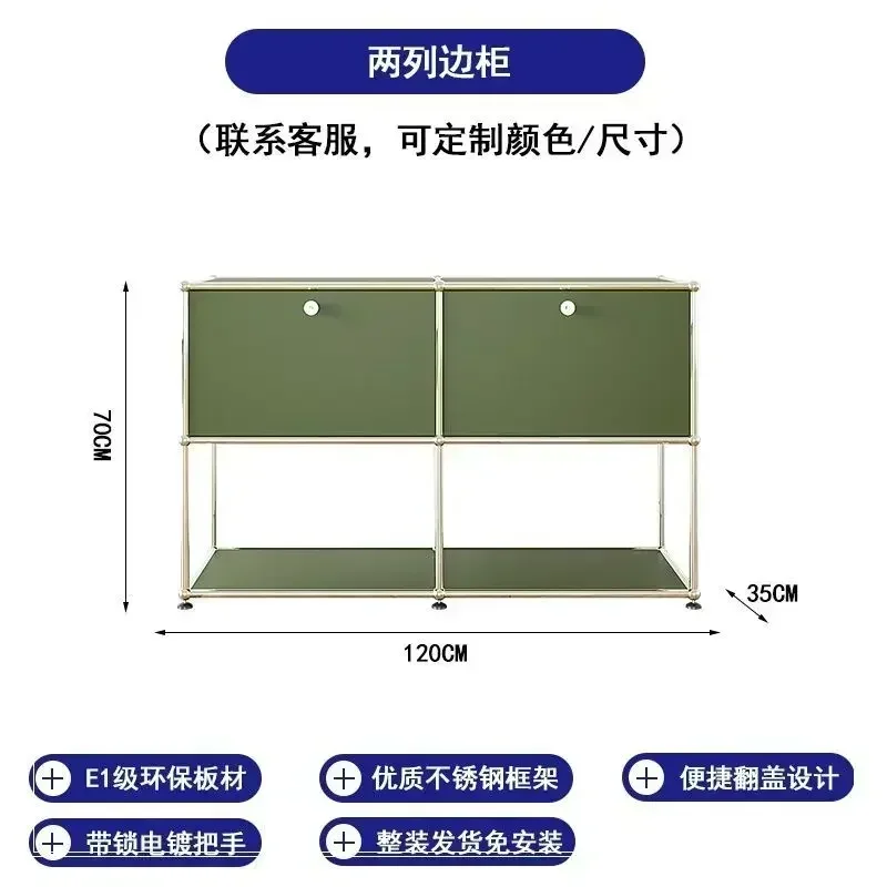 Woonkamer dressoir opbergkasten modulaire combinatie metalen frame voor kantoorladen grote opbergruimte aanpasbaar olijfgroen