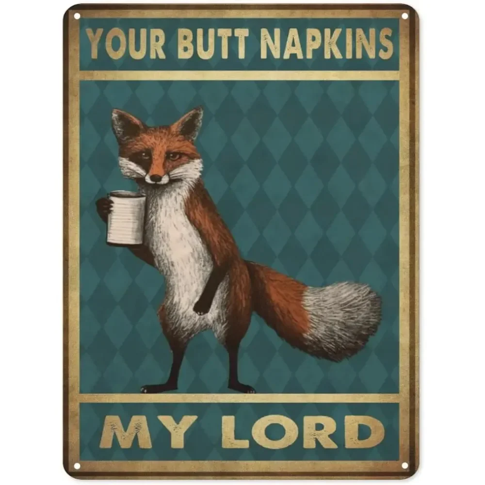 Vintage Tin Sign Decor Funny Fox Your Napkin Retro Metal Sign for Office Garden Home Bathroom Bar Decor 12x16 Inch