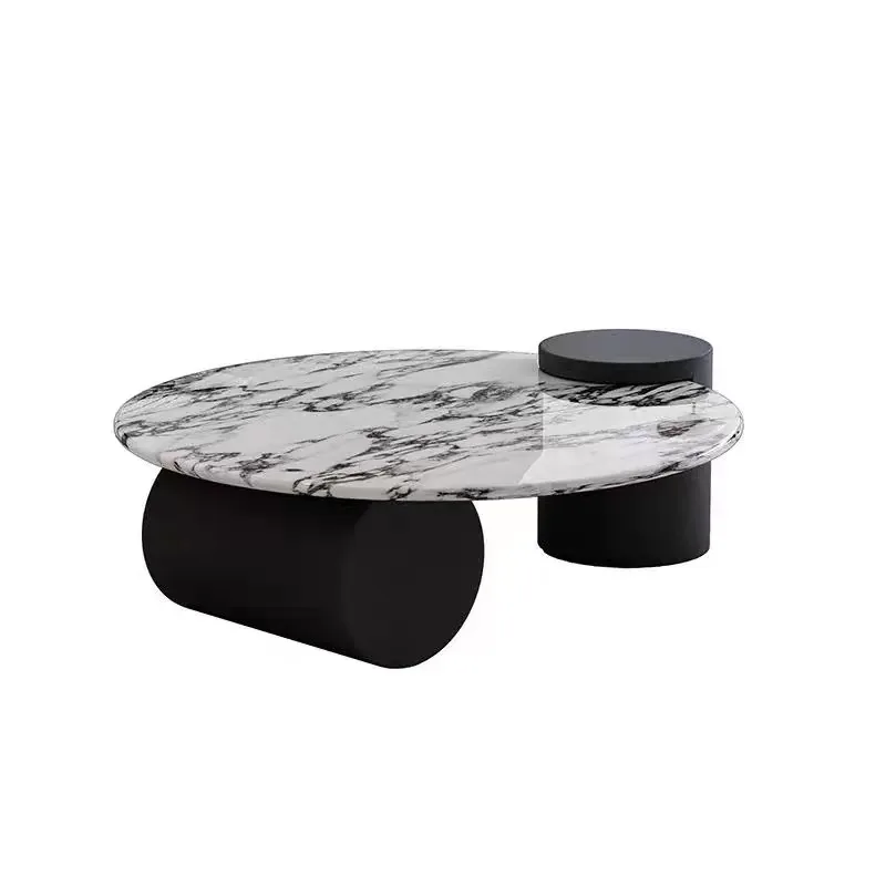 #French marble coffee table slab household small apartment living room round light luxury medium and ancient style simple co