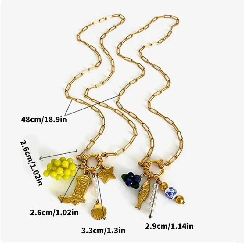 

N2UE Fashionable Grape and Blueberry Shell Pendant Necklace Suitable for Ladies