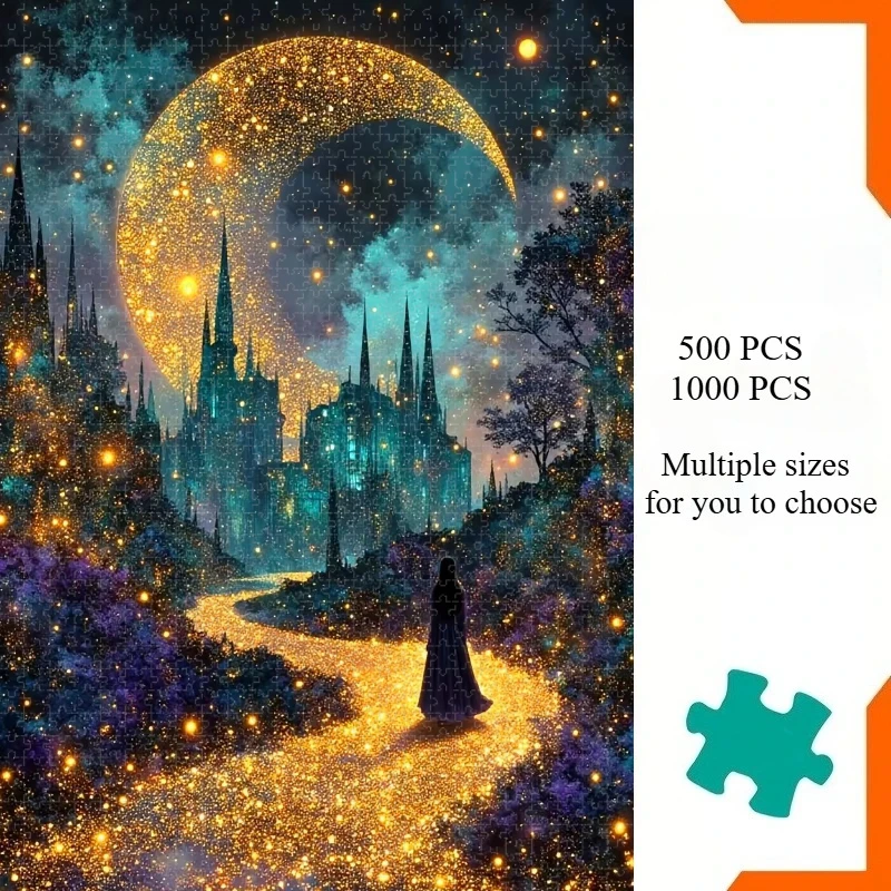 500/1000pcs for Adults Jigsaw Puzzle Moon Castle Princess Complex Patterns, Portable Box for Family Games Educational Toys