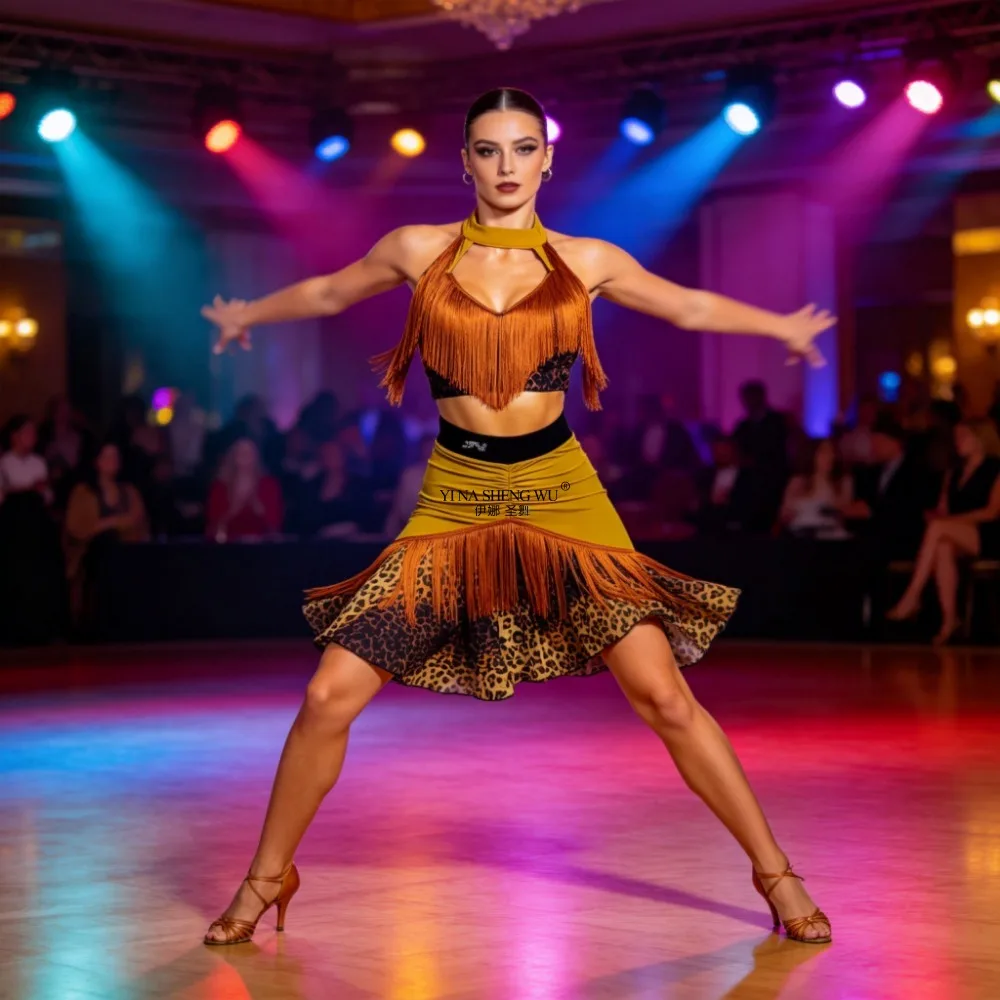 

Female Latin Dance Practice Clothes Dopamine Performance Suit Ballroom Dance Tassels Skirt Summer Party Dresses Women Dancewear