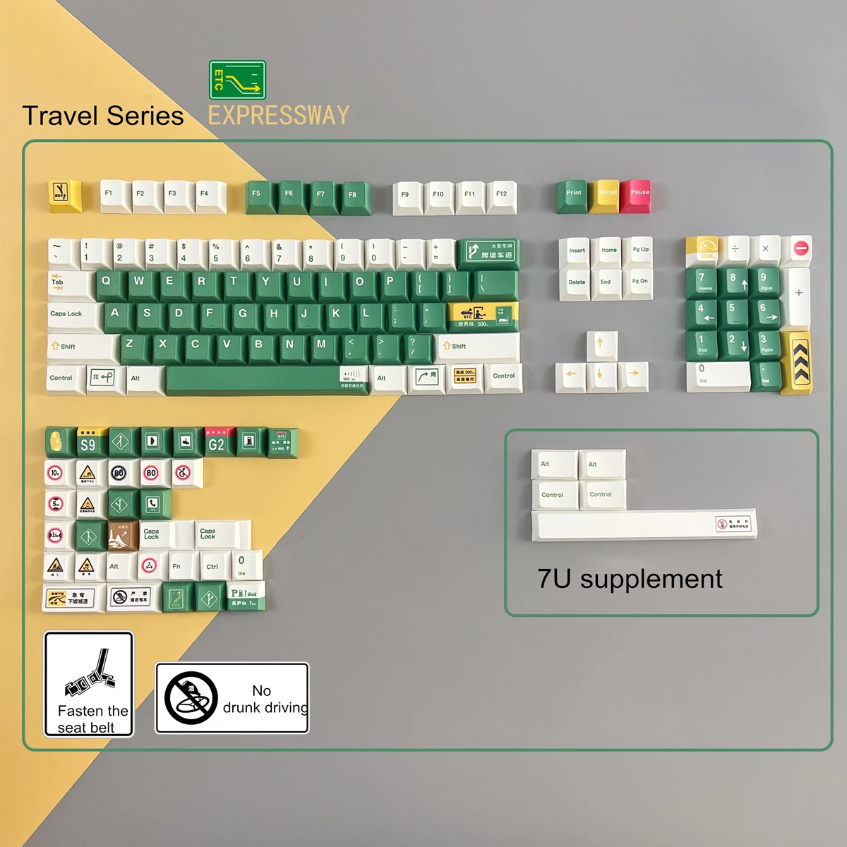 143 Keys/set Expressway Safe Travel Theme Keycaps PBT 5 Sides Dye Subbed Key Caps With 7U Spacebar Cherry Profile Keycap