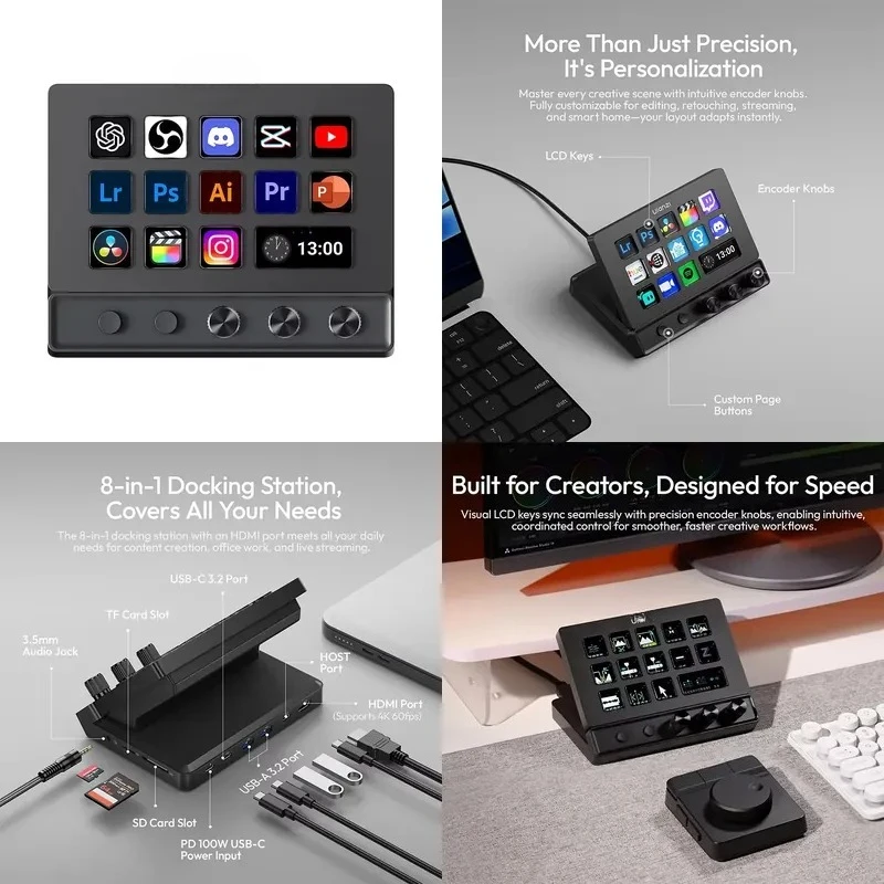 D200X All-in-One Creative Deck Desktop Control Hub for Video Photo Post-Processing Console Ecosystem Smart Lighting