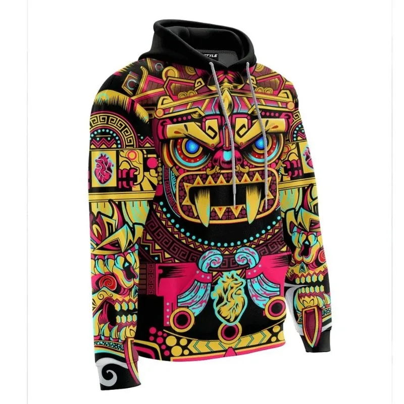 

2025 Fashionable and Comfortable Polyester Fiber Hoodie 3D Printed Men's Colorful Art Mexican Casual Long Sleeve
