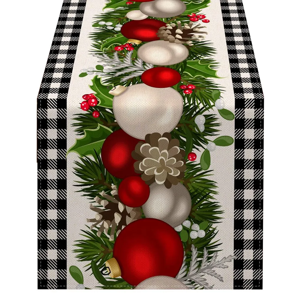 

Black and White Gingham Christmas Table Runner Check Xmas Decoration Holiday Home Kitchen Decor