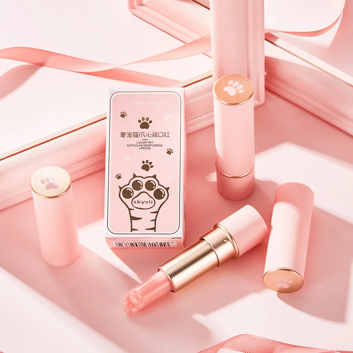 Pink Cat Paw Discoloration Lipstick Lip Balm Lip Color Female Cosmetic Moisturizing Lipstick Lasting Nature Cute Makeup Beauty