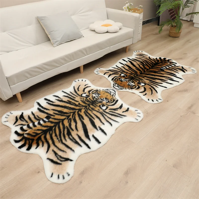 Large Tibetan Tiger Carpet Thicken Plush Tufted Animal Bedside Carpet Non-slip Absorbent Bathroom Mat Area Rugs