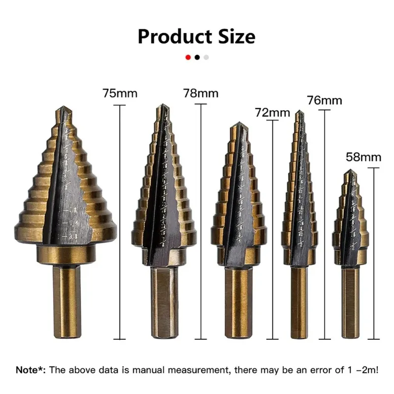 Multiple Hole 50 Sizes Step Drill Set Tools 5pc HSS 4241 Cobalt Aluminum Case Metal Hole Cutter Core Cone Drilling Tools Set Box
