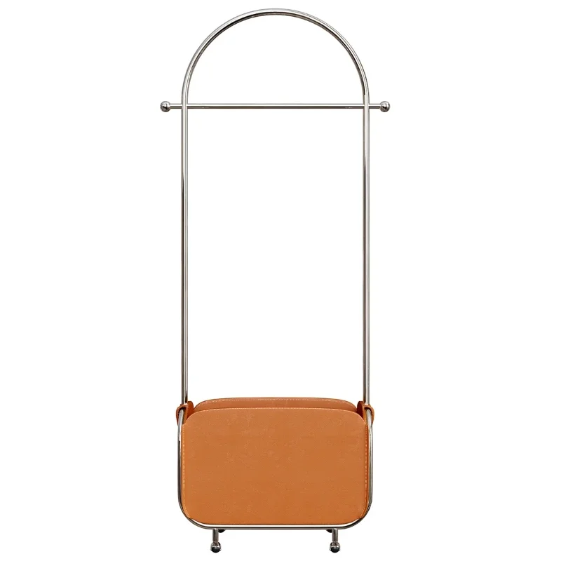 

Light luxury metal mobile hanger, leather pocket dirty basket coat rack, leather hanger, storage coat rack assembly