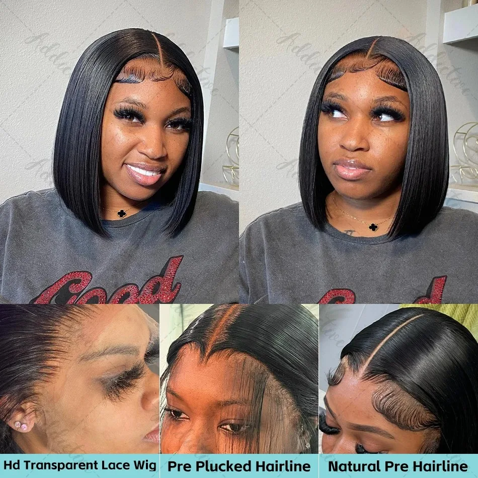 250 Density Bob 13x6 HD Transparent Straight Lace Frontal Human Hair Wig 13x4 Lace Front Wig PrePlucked For Black Women