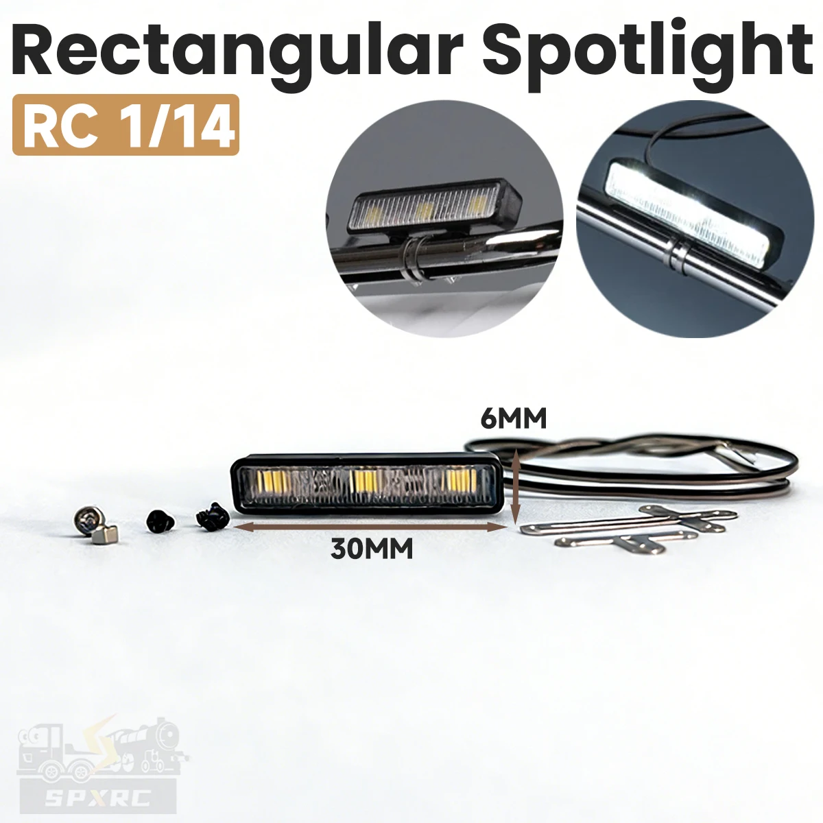 Telhado led 3v luzes retangular holofote lâmpada para 1/14 tamiya rc caminhão basculante scania 770s r620 volvo benz arocs man tgx lesu carro