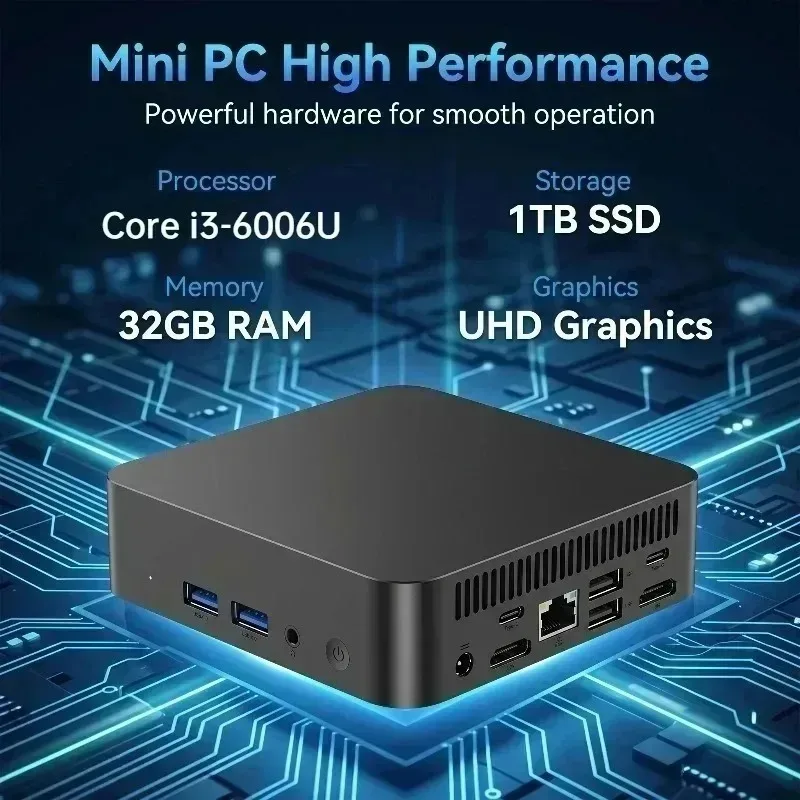 New Mini PC High-Performance Portable Compact Work Desktop Intel Core i3-6006U 16GB RAM 1TB/2TB SSD 4K WiFi6 BT5.2