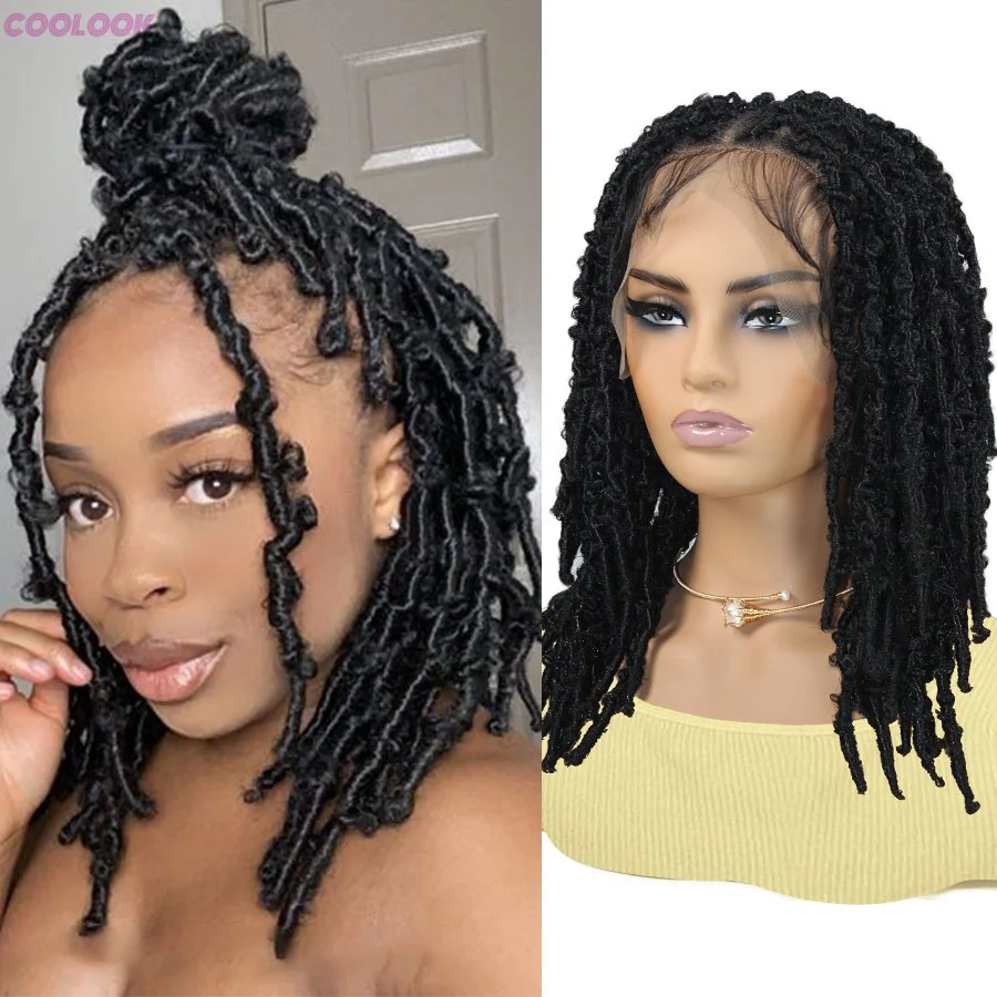 

Парик с дредами, синтетический 16-дюймовый полный кружевной короткий плетеный парик для чернокожих женщин, парики с косами без узлов, афро-боб, твист-плетение, парики