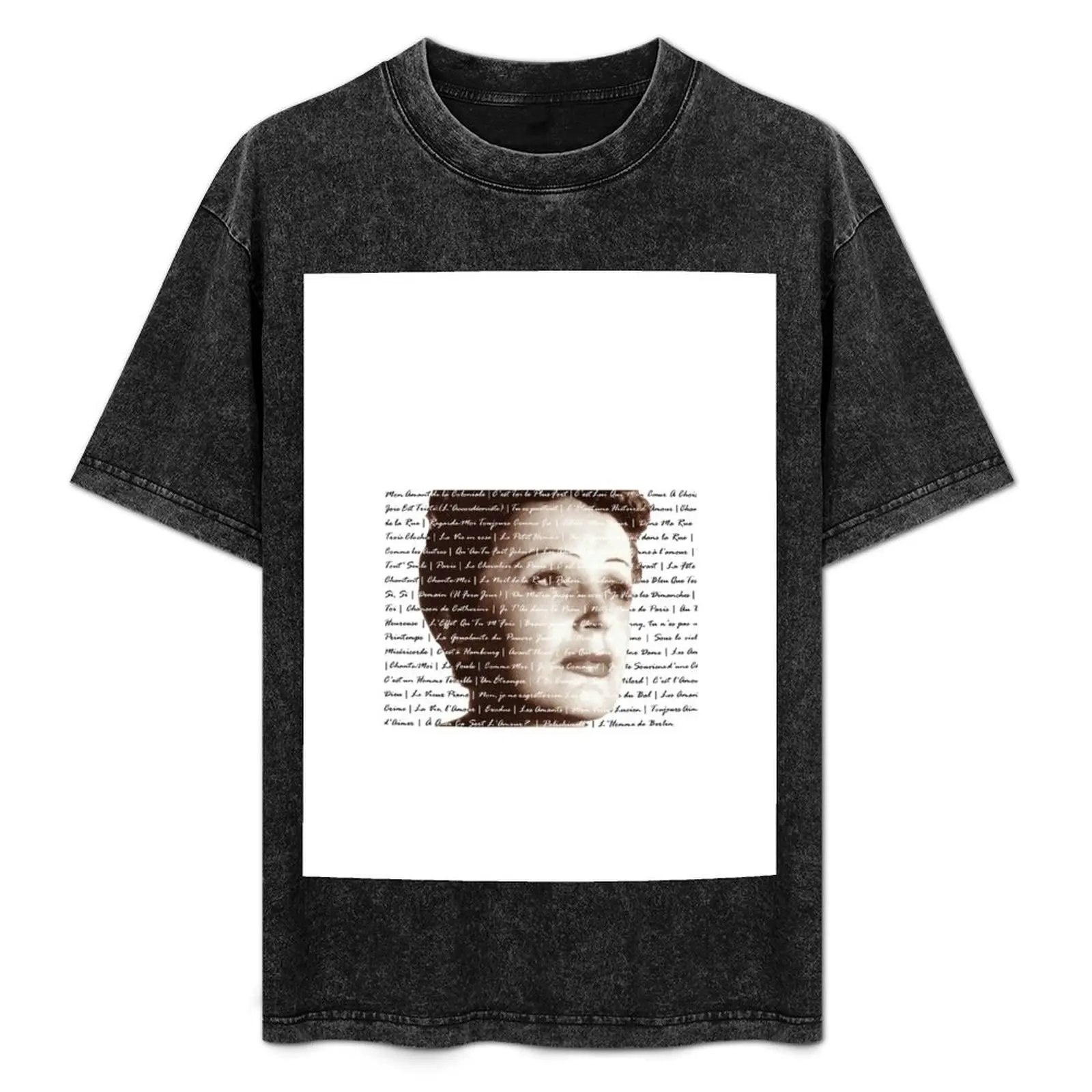 

Edith Piaf Lyrics T-Shirt Plus Size Simple Casual Top