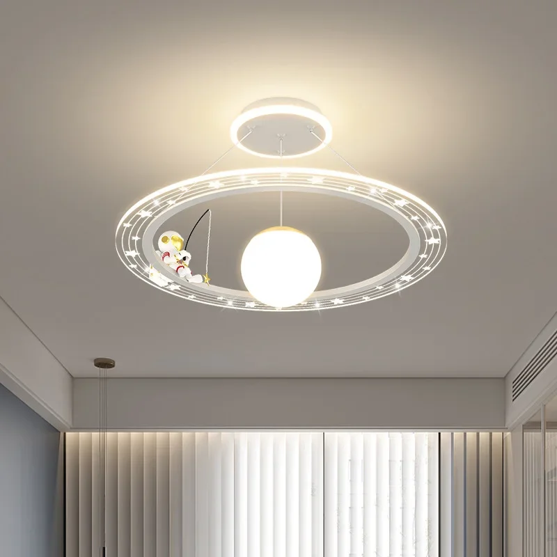 Modern Cute Astronaut Kids Pendant Light Starry Sky Projection Eye Friendly Dimmable Lamp With Remote For Bedroom Home