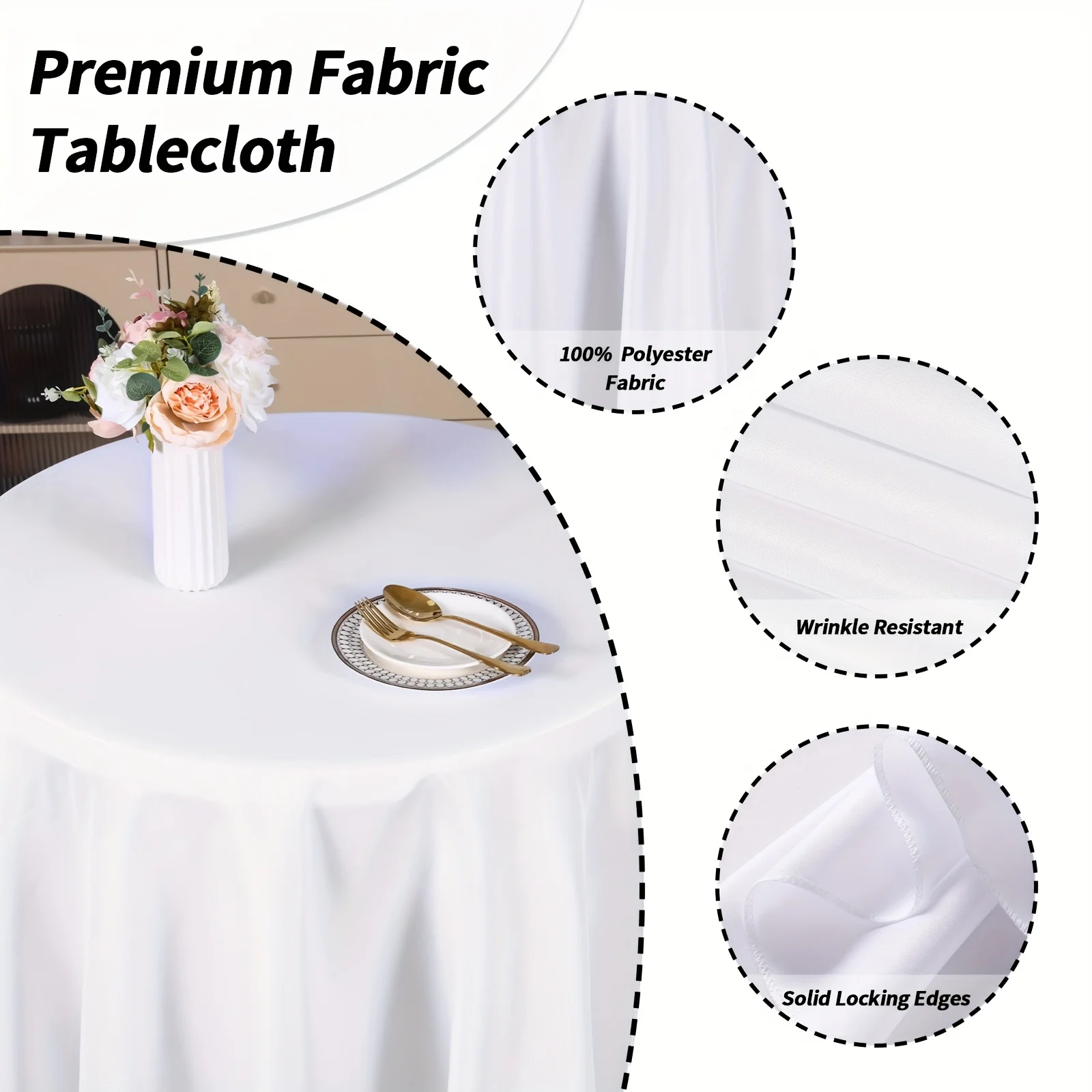 Round Tablecloth – 120 Inch Washable Cotton-Polyester Blend, Soft & Wrinkle-Resistant, Ideal for Weddings, Birthdays, Holidays, - view 4