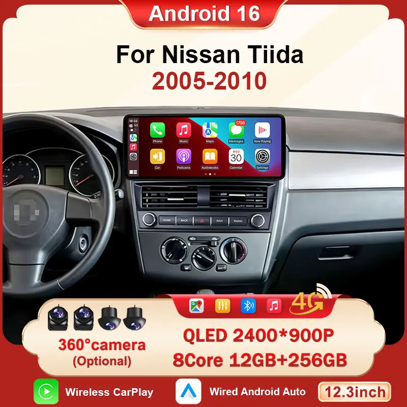 Wireless CarPlay for Nissan Tiida 2005 - 2010 Car Radio GPS Navigation Android Auto Video Audio Multimedia Player DSP Stereo BT