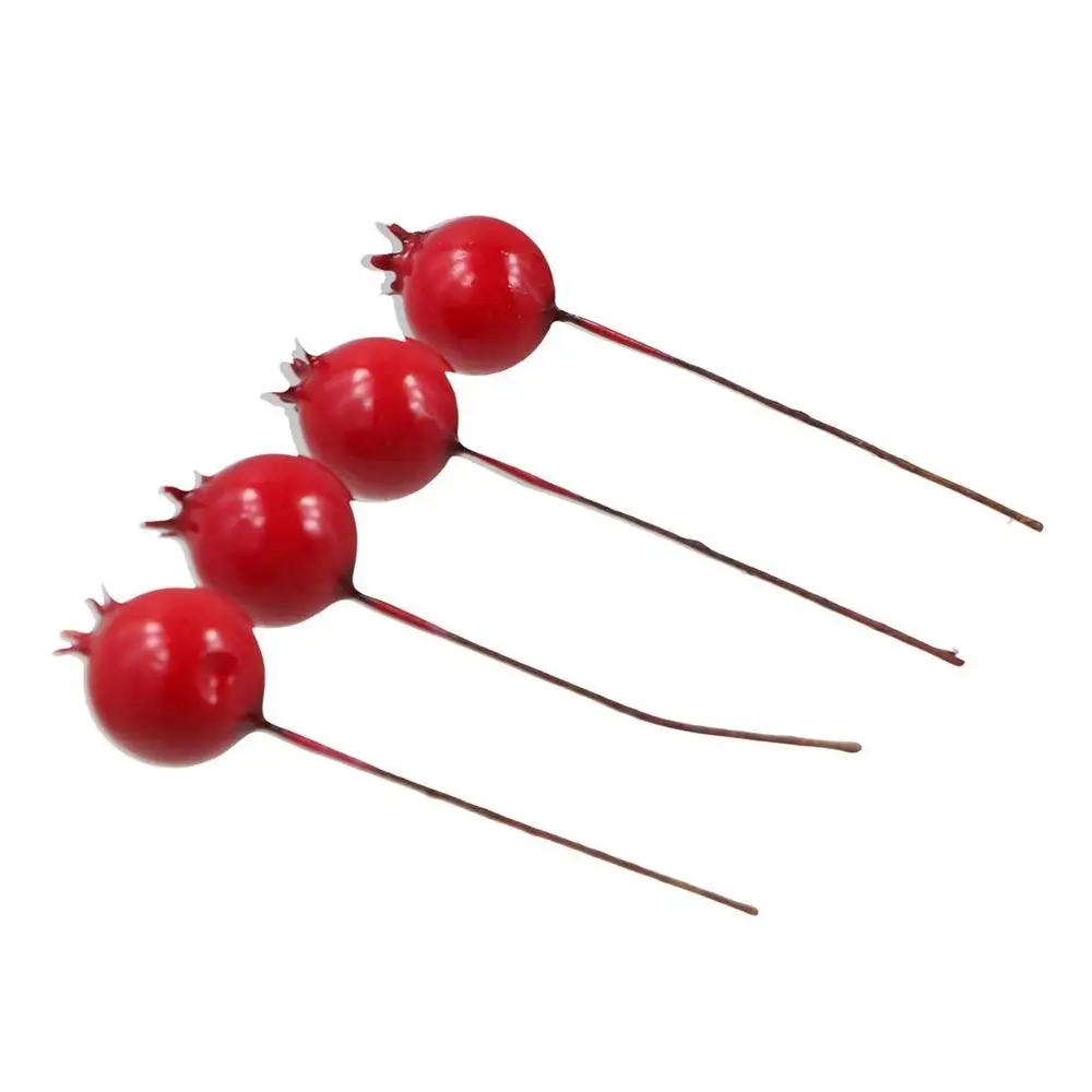 

Small Plastic Flower Red Christmas With Cherry Stamen Wedding Decoration Simulation Berries Fake Pomegranate Artificial Fruit
