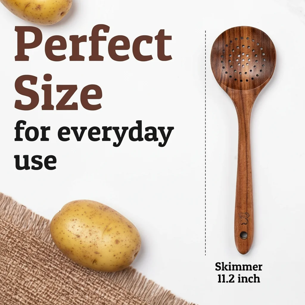 

Wooden Slotted Spoon with Long Handle, Safe Strainer Ladle for Non-Stick Pan, Cooking & Serving Kitchen Tool, Home Tableware