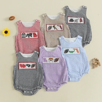 Plaid Embroidered Baby Romper 1