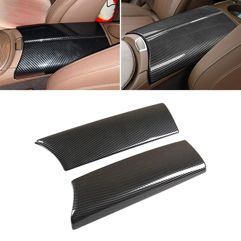 

For Mercedes Benz E Class W213 E260 E300 2016 - 2021 ABS Carbon Texture Center Console Lid Armrest Box Protective Cover Trim
