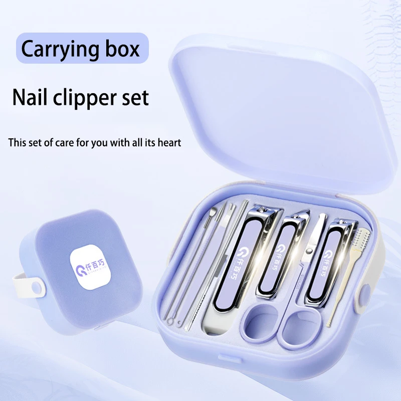 Conjunto de cortador de unhas de 9 peças, anti-respingo, conjunto de estojo portátil, armazenamento portátil, ferramentas de cortador de unhas de aço inoxidável para mulheres