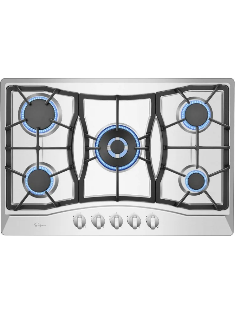 

30" Stainless Steel 5 Italy Sabaf Burners Stove Top Gas Cooktop EMPV-30GC0A5