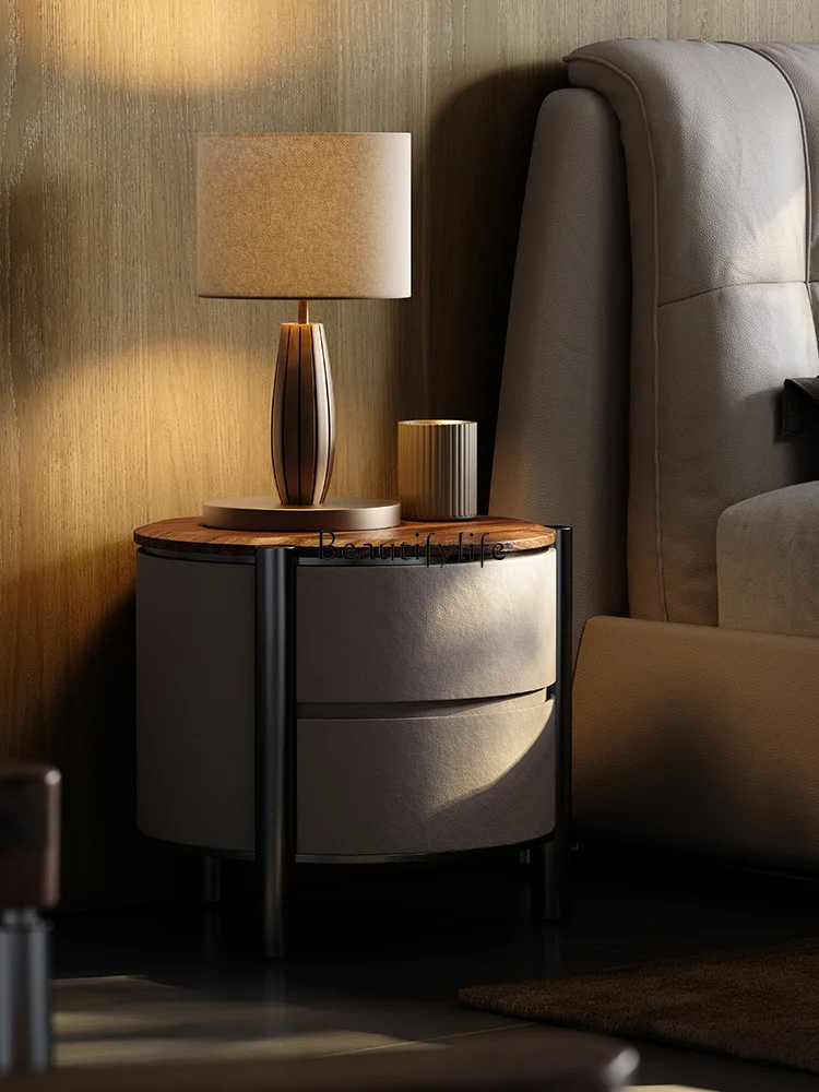 Italian bedside table Walnut round modern high-end bedside table