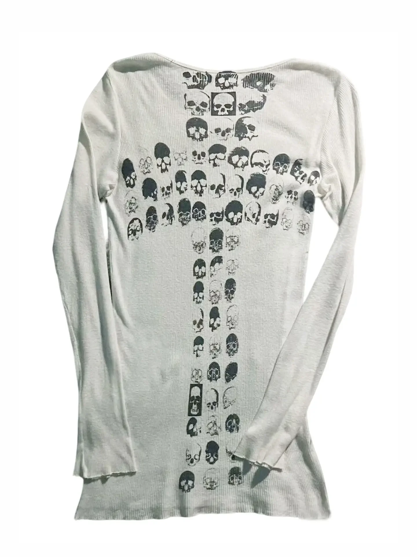 LGB Cross Skull Bottom Casual White Printed Sweater Long Sleeve T-Shirt
