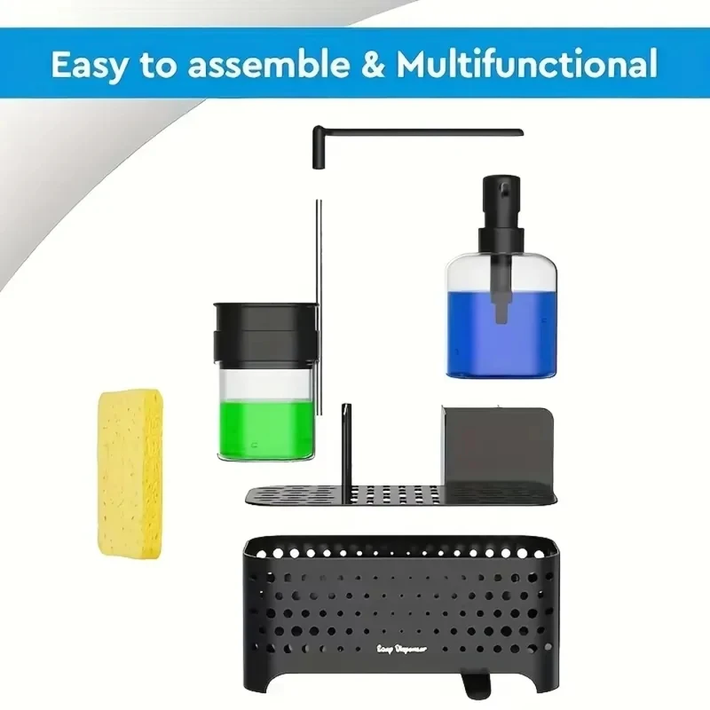 Kitchen Sink Caddy Set Deep Compartments Cleaning Tools Accsori Including Soap Dispenser Towel Rack Black