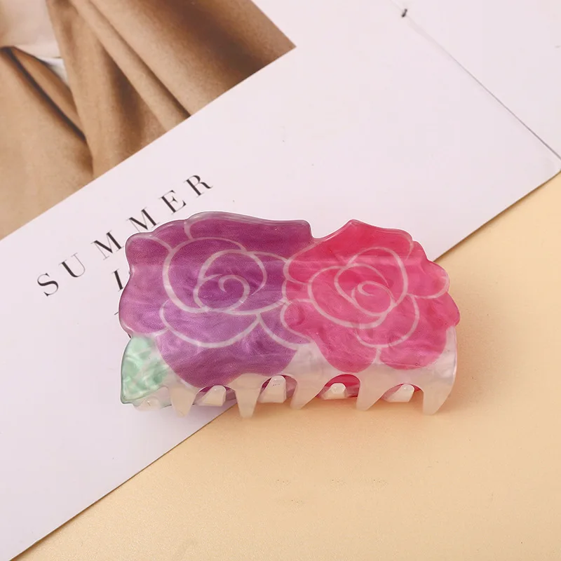 Acrylic Double Sided Flowers Printed Hair Claws Clips for Women Oversize Geometric Shark Hairpin Headwear Hair Accessories Sweet