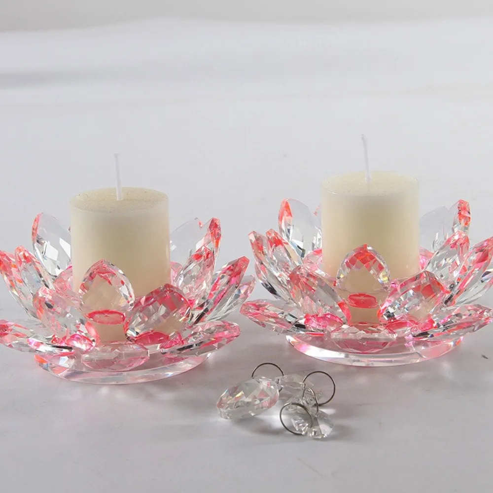 Cute Lotus Candle Holder Glass Clear Figurines Tealight Candlestick Home Ornament Crystal Everlasting Lamp Base Party Decor