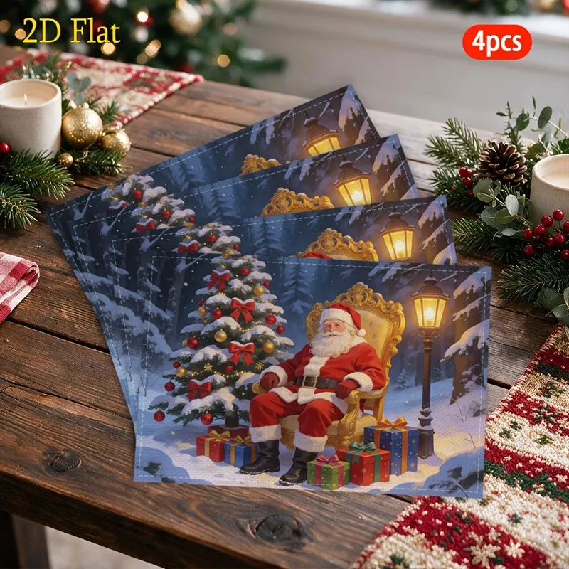 VIKAMA Christmas Linen Placemat, Snowman with Cardinal at Log Cabin, Absorbent Easy Clean, Holiday Dinner