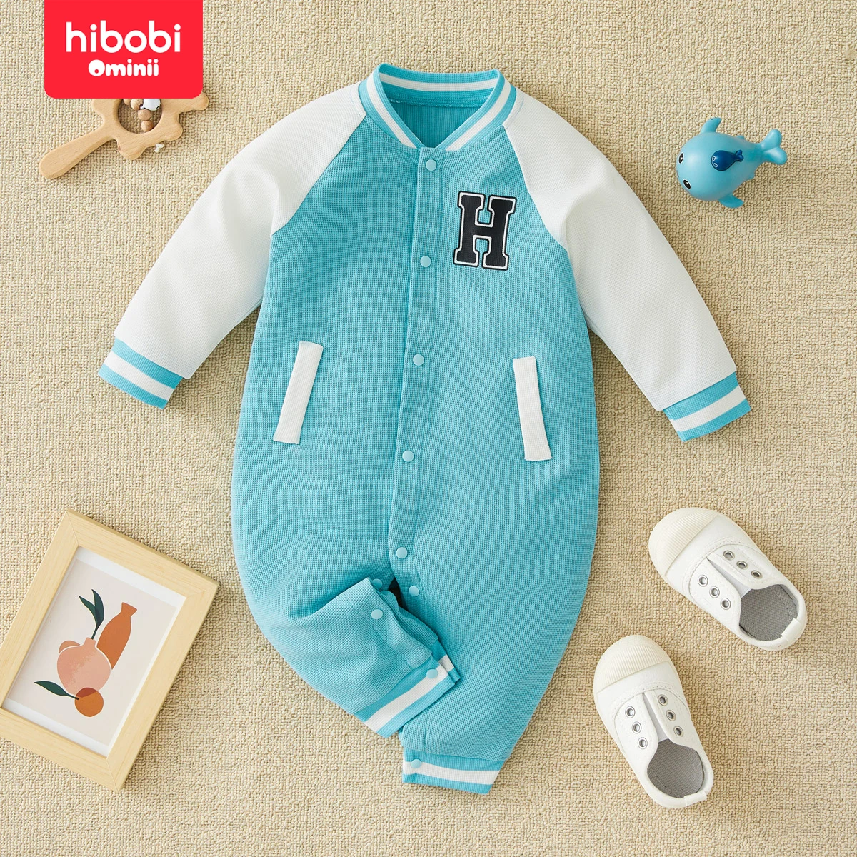 hibobi Spring Baby Boy's Baseball Long-Sleeved Romper Casual Letter Long Sleeves And Trousers Jumpsuit For 0-18 Months Old