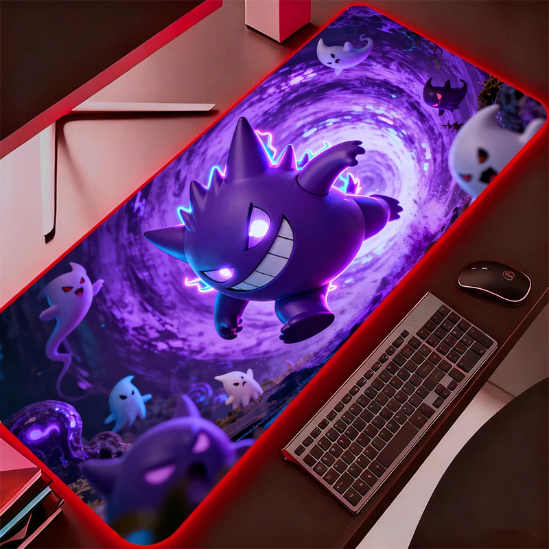 LED Mouse Pad Gamer Large Pokemon Pikachu Gengar XXL Tablet Varmilo Keyboard Carpet Backlight Gaming Accessories RGB Mousepad