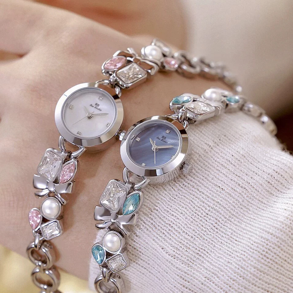 

Новые женские часы Bee Sister, модные легкие роскошные эстетические GUES, цветные бриллианты, аквамариновые кварцевые женские наручные часы, подарки