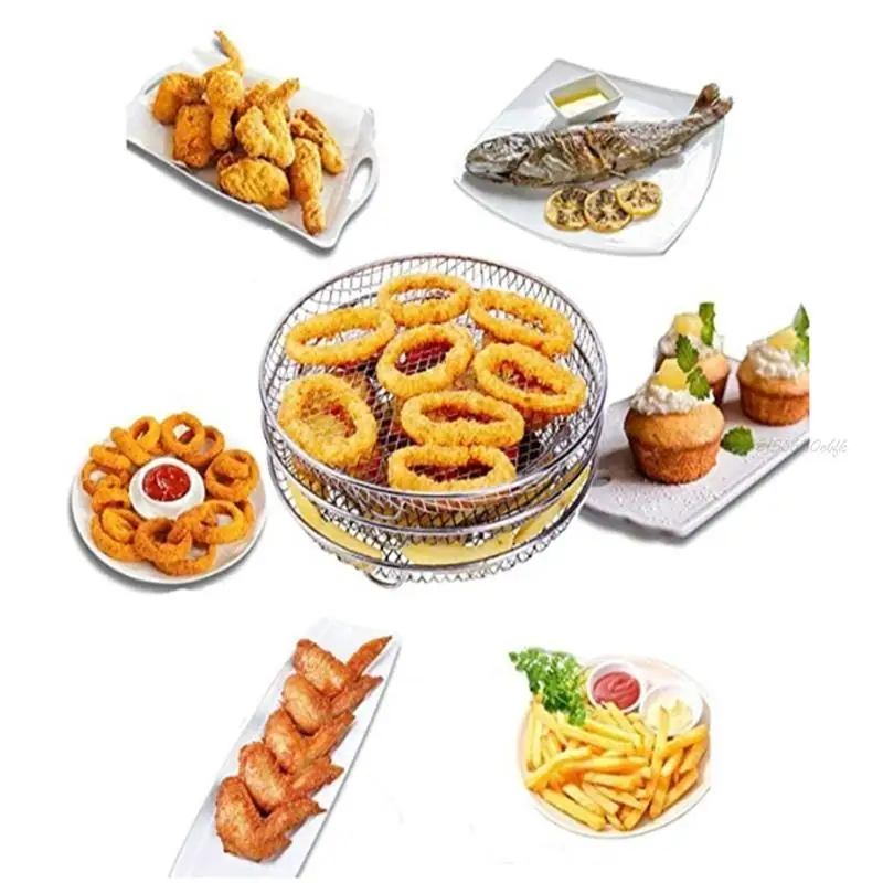 27RB Air Fryer Rack Air Fryer Accessories Stainless Steel Multi-Layer Round Stackable Dehydrator Rack for Most Air Fryer