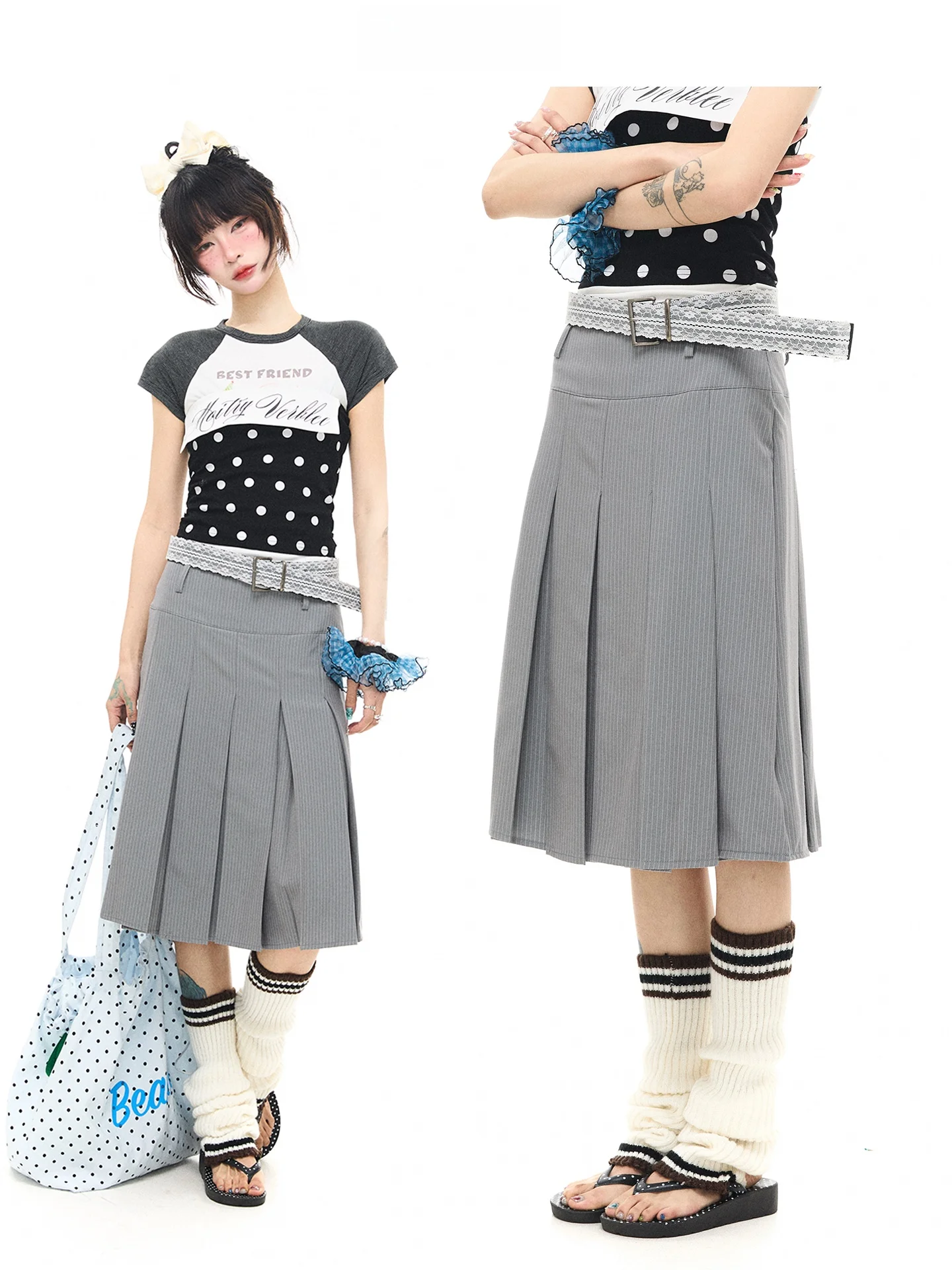 

Юбка миди А-силуэта с высокой талией, плиссированная, антистатическая, летняя, в стиле школьной формы, женская, от ASTRSK, удобная для повседневной носки