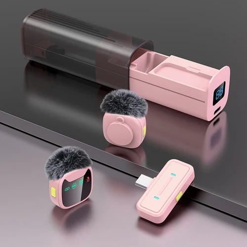 Mini micrófono inalámbrico profesional con estuche de carga de cajón para iPhone Android micrófono Lavalier Dual para grabación de vídeo