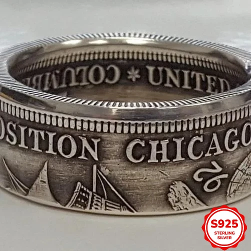 

Fashionable and cool S925 silver antique coin Morgan dollar engraving 1893 ring