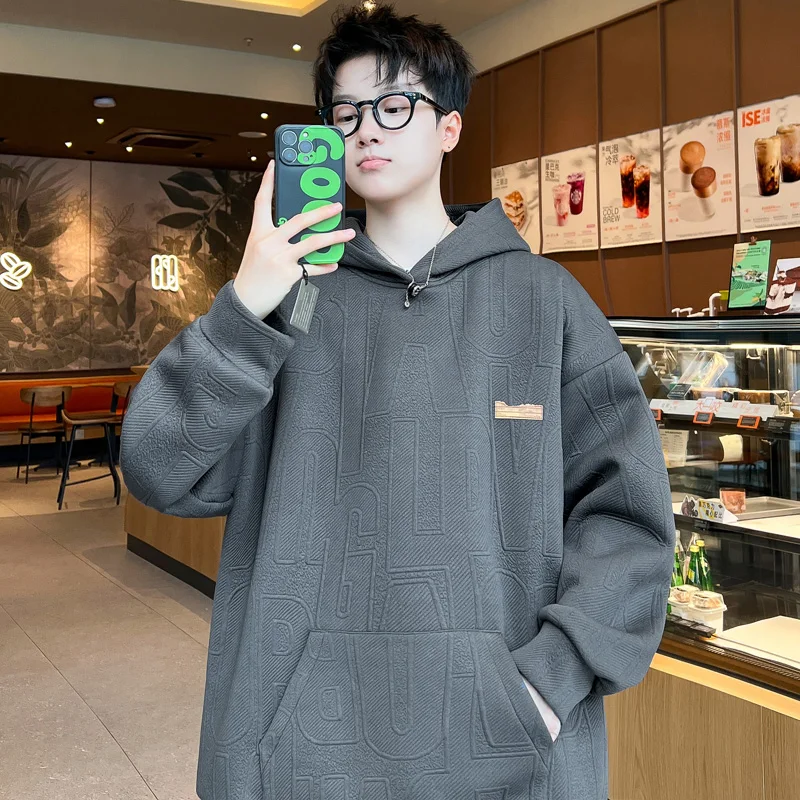 

Мужская толстовка оверсайз с капюшоном, весна-осень, новая американская модель, плотная, с вышивкой, для подростков, премиум-класса