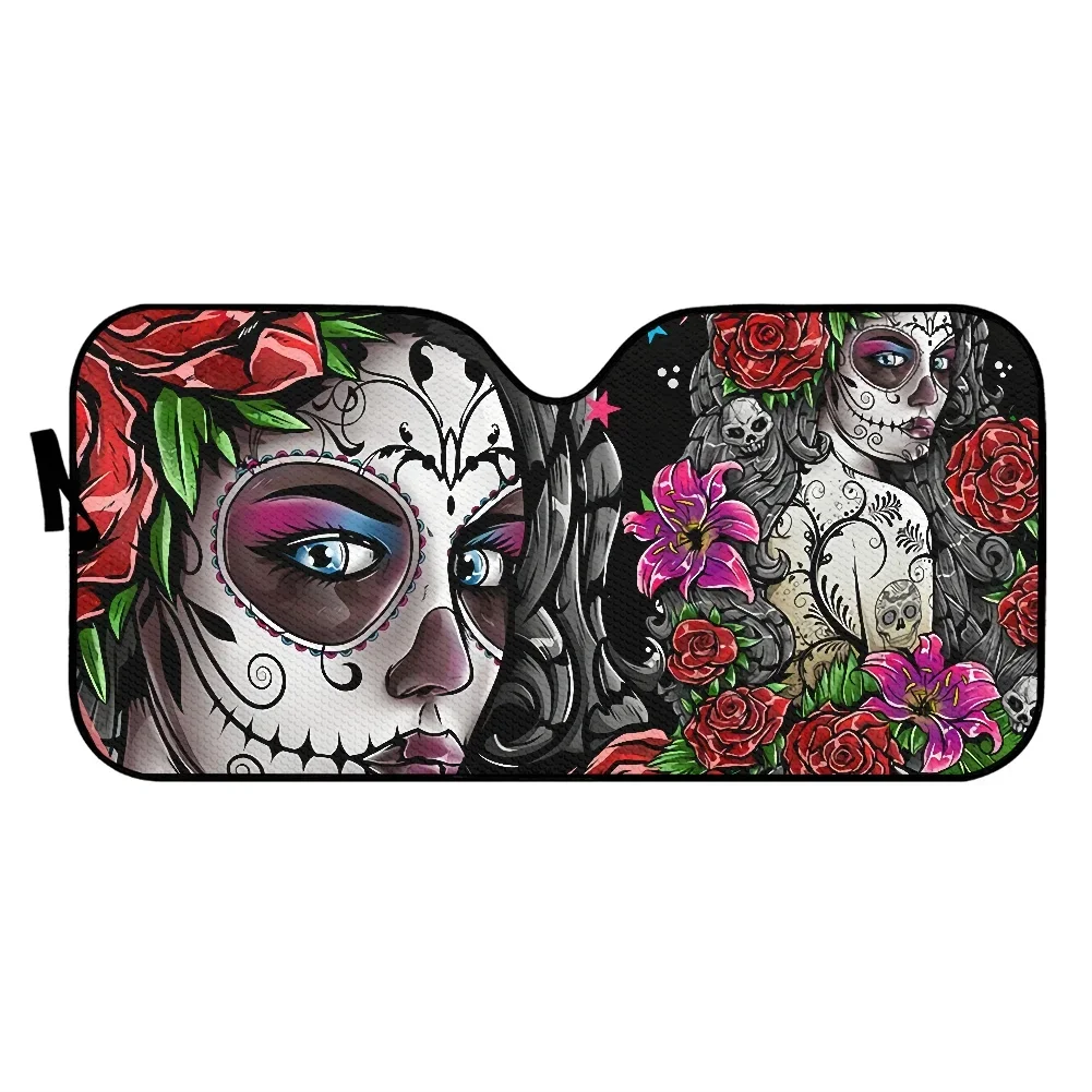 Day of The Dead Sugar Skull Car Sun Shade Windshield Fold-up Car Sunshade for Windshields Women Girly Accessories Covers