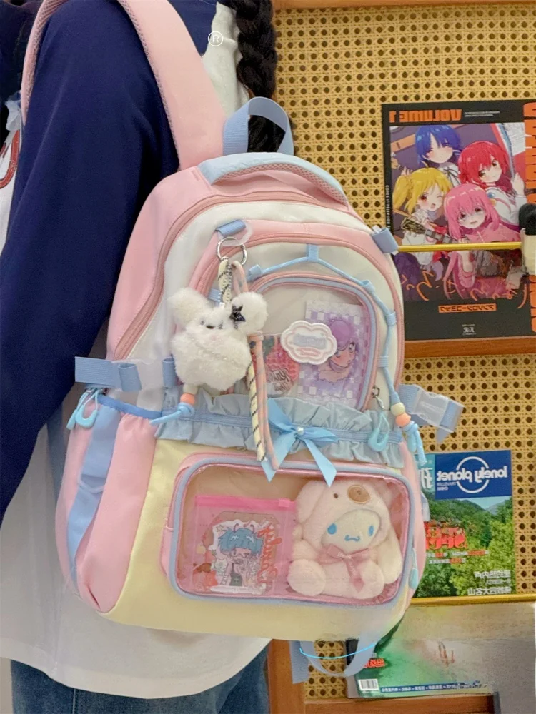 กระเป๋าเป้สะพายหลังใสลายนักเรียนน่ารัก ขนาดใหญ่ จุของได้เยอะ เหมาะสำหรับนักเรียนมัธยมต้นและมัธยมปลาย น้ำหนักเบา